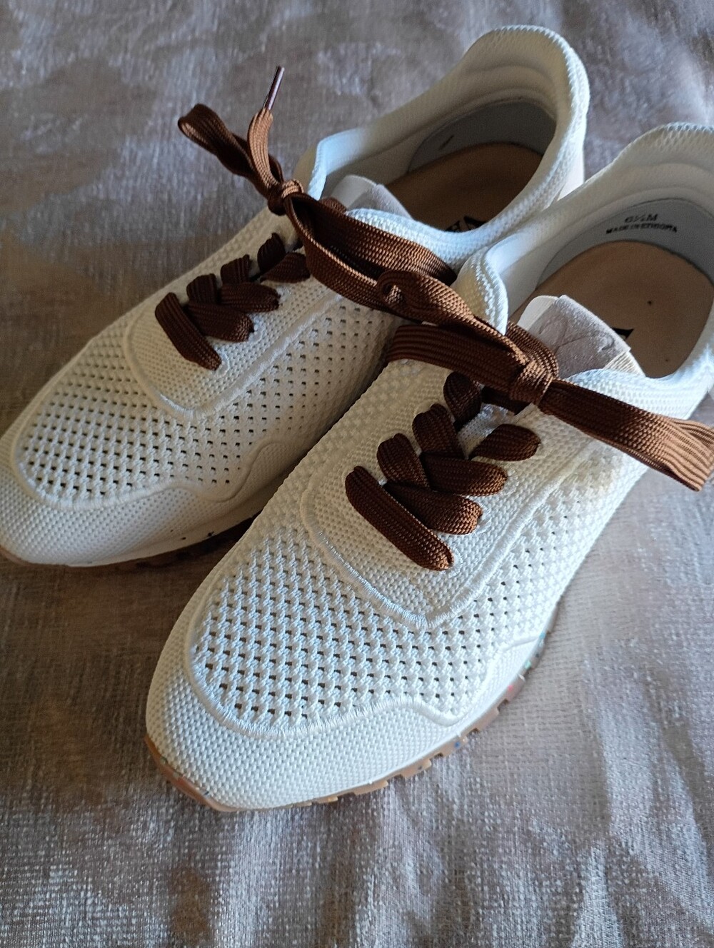 Vaneli Brown and White "Faye" Knit and Leather Sneakers NWT Size 6.5